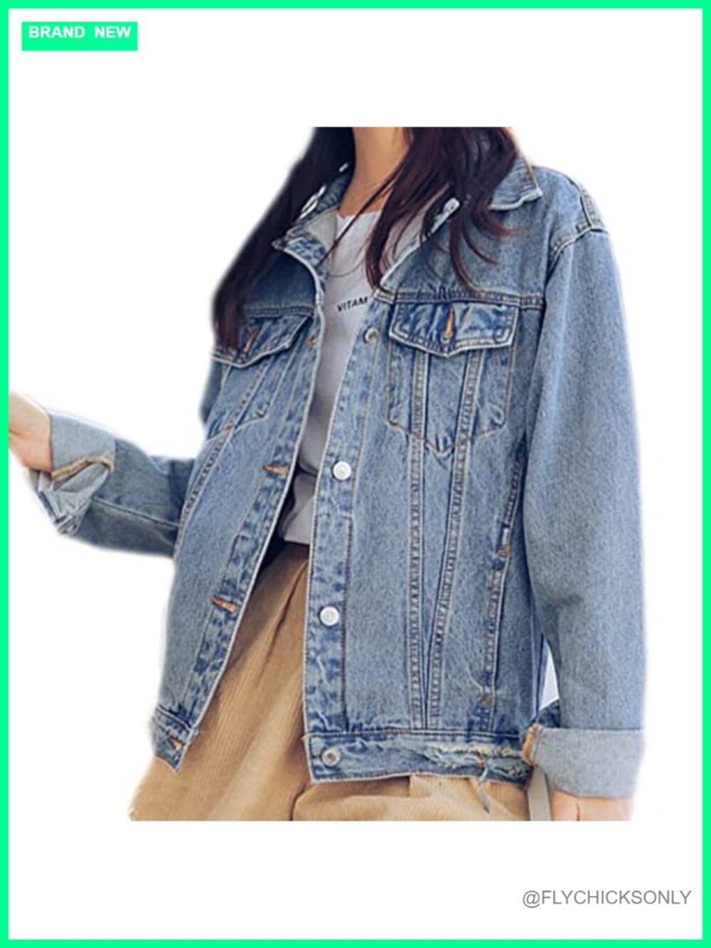 Oversized Distressed Denim Jacket Button Down Loose Fit Trucker Coat